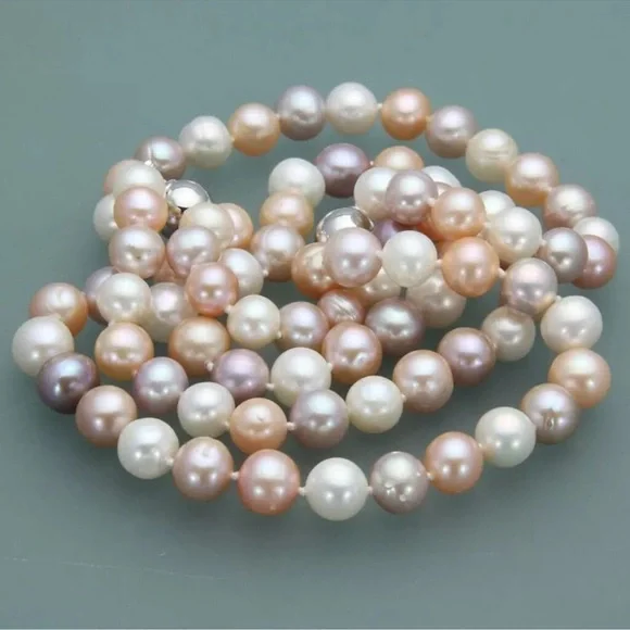 8-9mm Multi Color Freshwater Pearl Necklace Bracelet Dangle Earrings SET - Picture 2 of 5